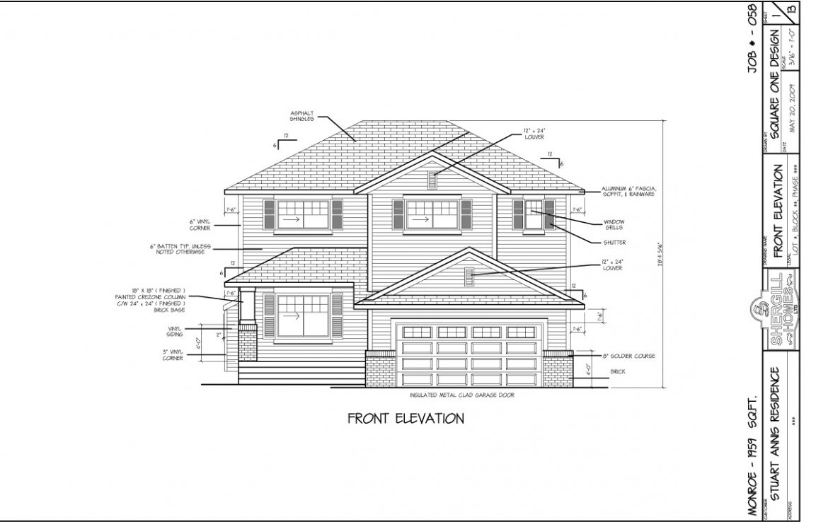 Shergill Homes - Plans for Fort McMurray / Fort Mac; 1959 sqft Two Storey Front Elevation