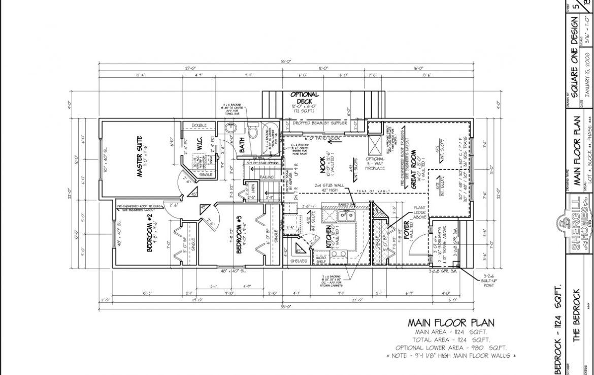 Shergill Homes - Plans for Fort McMurray / Fort Mac; Bedrock Bi-Level Bungalow 1124 sq. ft main floor plan