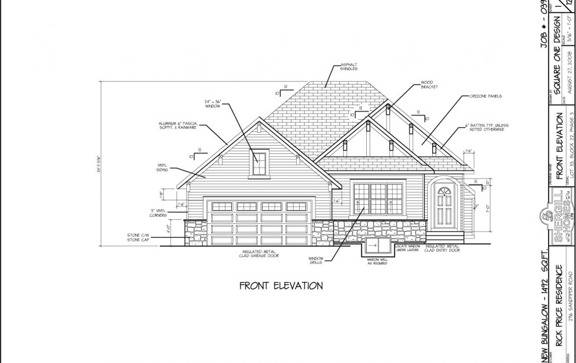Shergill Homes - Plans for Fort McMurray / Fort Mac; Bungalow with garage 1492 sq. ft front view