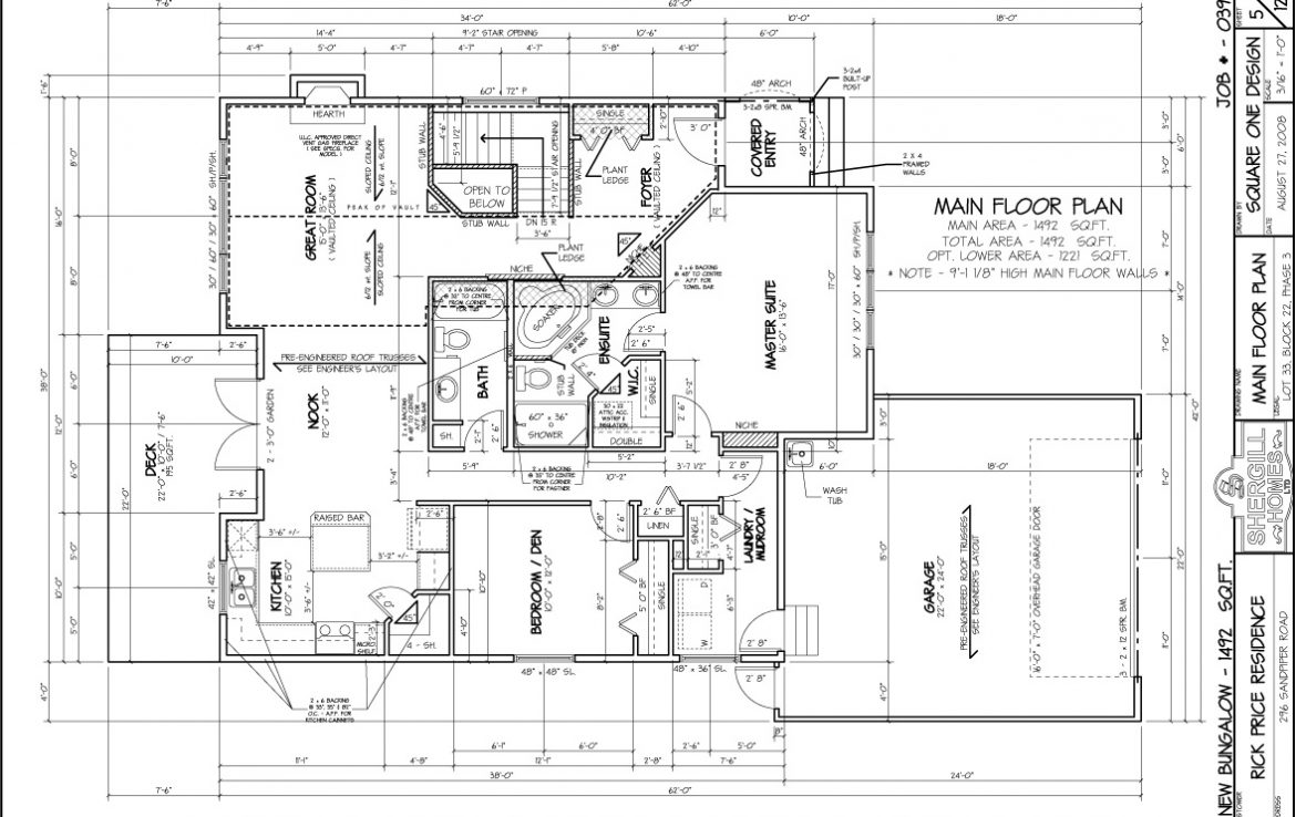Shergill Homes - Plans for Fort McMurray / Fort Mac; Bungalow with garage 1492 sq. ft floor plan