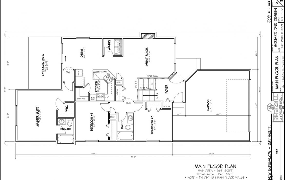 Shergill Homes - Plans for Fort McMurray / Fort Mac; Bungalow with garage 1369 sq. ft floor plan
