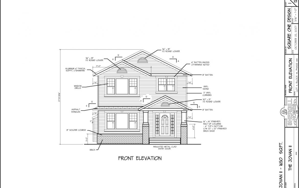 Shergill Homes - Plans for Fort McMurray / Fort Mac; Two Storey Jovan2 1650 sq ft front elevation