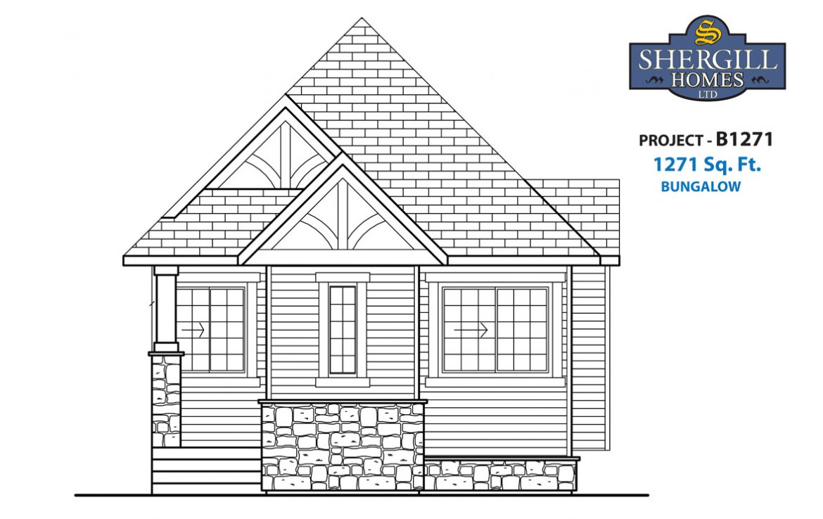 Shergill Homes - Plans for Fort McMurray / Fort Mac; Project B 1271 sqft front elevation