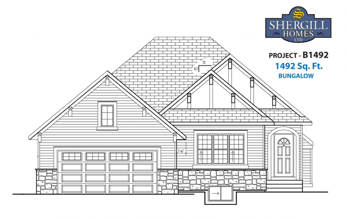Shergill Homes - Plans for Fort McMurray / Fort Mac; Project B 1492 sqft front elevation