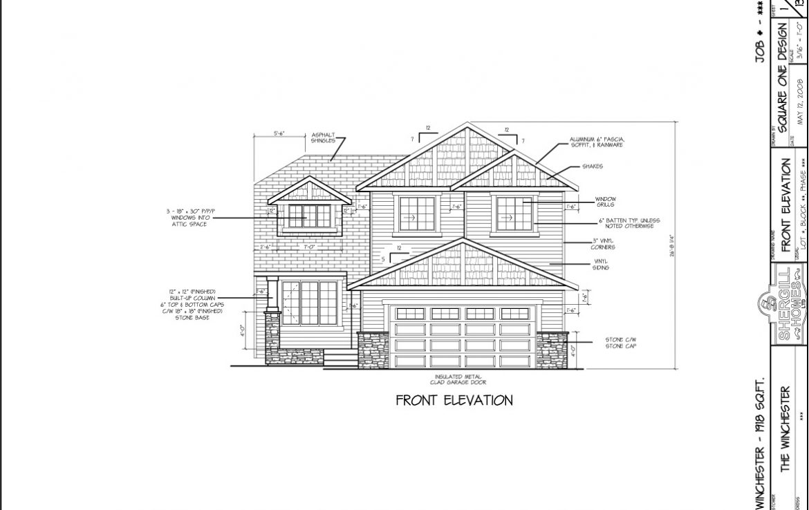 Shergill Homes - Plans for Fort McMurray / Fort Mac; ; The Winchester 1918 sqft Two Storey Front Elevation
