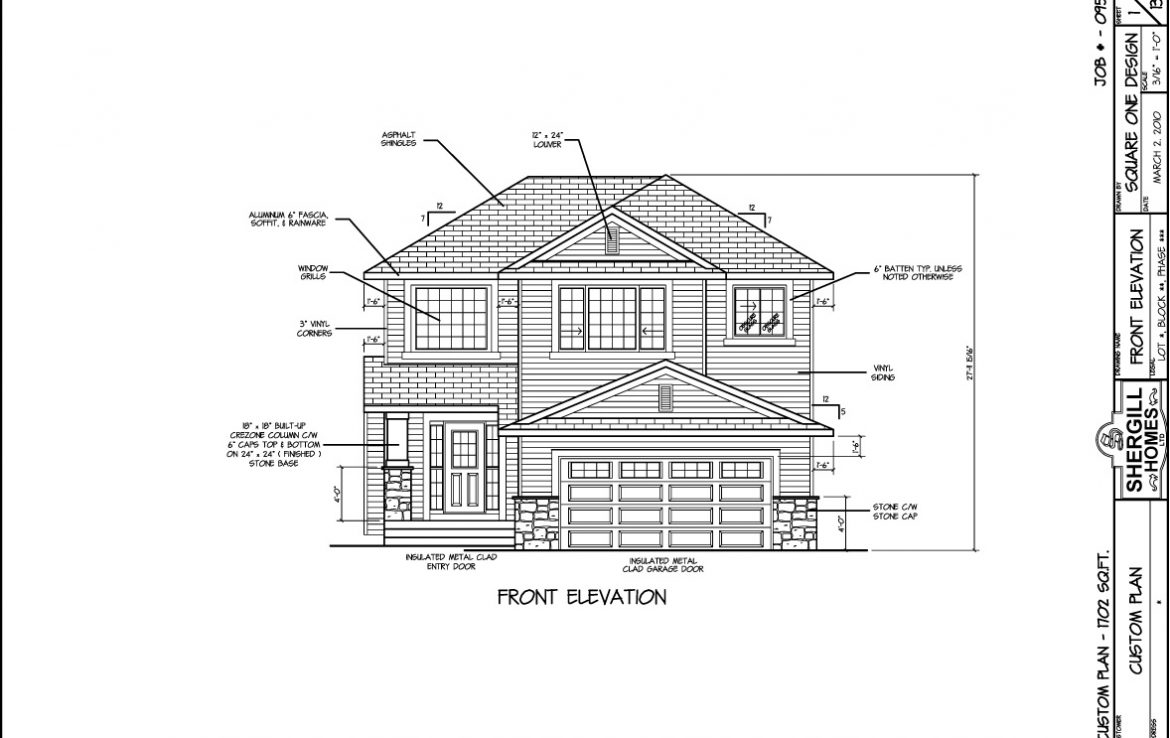 Shergill Homes - Plans for Fort McMurray / Fort Mac; Two Storey 1702 sq. ft Front View