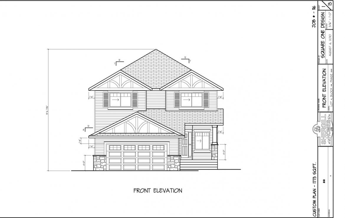 Shergill Homes - Plans for Fort McMurray / Fort Mac; Two Storey 1773 sq ft Front View