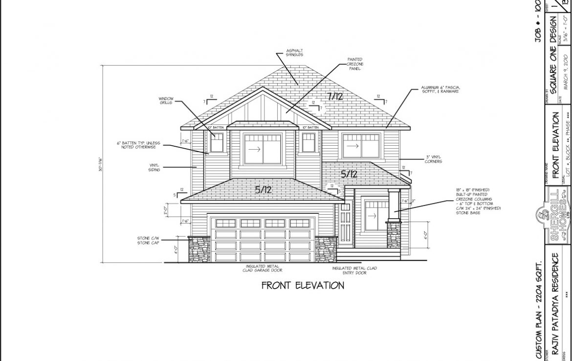 Shergill Homes - Plans for Fort McMurray / Fort Mac; Two Storey 2204 sq ft front elevation