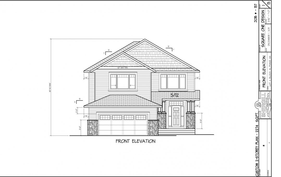 Shergill Homes - Plans for Fort McMurray / Fort Mac; Two Storey 2274 sq ft front elevation